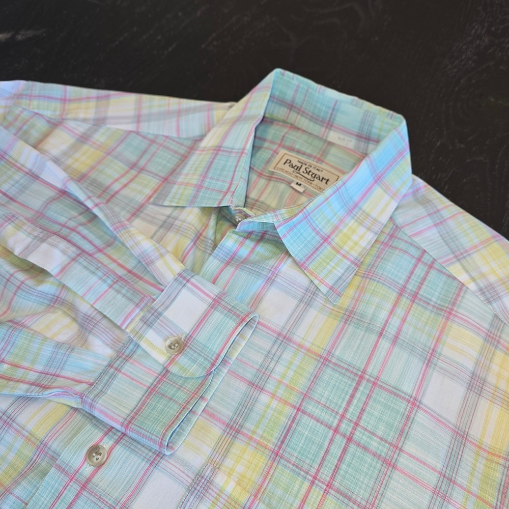 Paul Stuart Mens Plaid Button Down Shirt Size M Made in Italy Cotton Multicolor